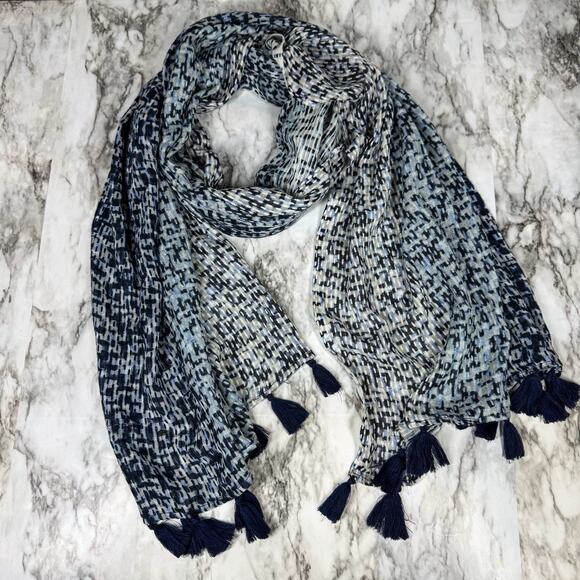 J.Jill Pure Jill Blue Knit Ombré Scarf Tassel Shawl Wrap Cotton Blend Rectangle - Picture 1 of 5